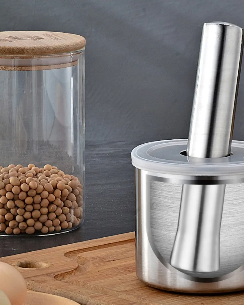 BAYLI - Edelstahl Mörser Mit Stößel & Deckel - Massiver Gewürzmörser Für Die Küche - Bruchfeste Kräutermühle - Gewürzmühle Für Kräuter Und Gewürze - Tabletten Zerkleiner - Tablettenmörser - KitchenAid – Bild 9