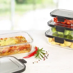 Steuber Glas Frischhaltedose 1500ml Mit Schwarzem Edelstahldeckel, Luftdichter Silikon-Klickdeckel, Backofengeeignet