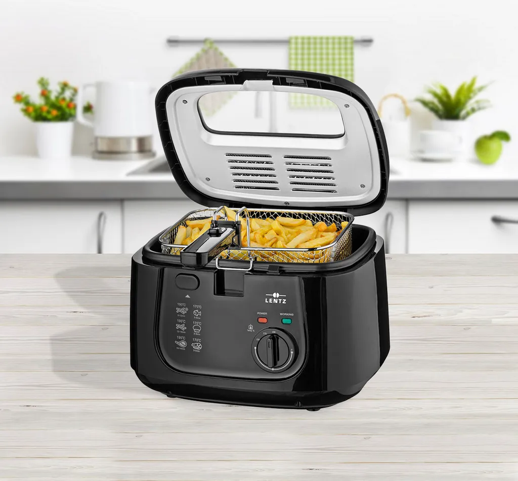 Lentz Kunststoff-Fritteuse 2,5 L,1800 Watt, Stufenlos Regelbares Thermostat, Schwarz – Bild 2