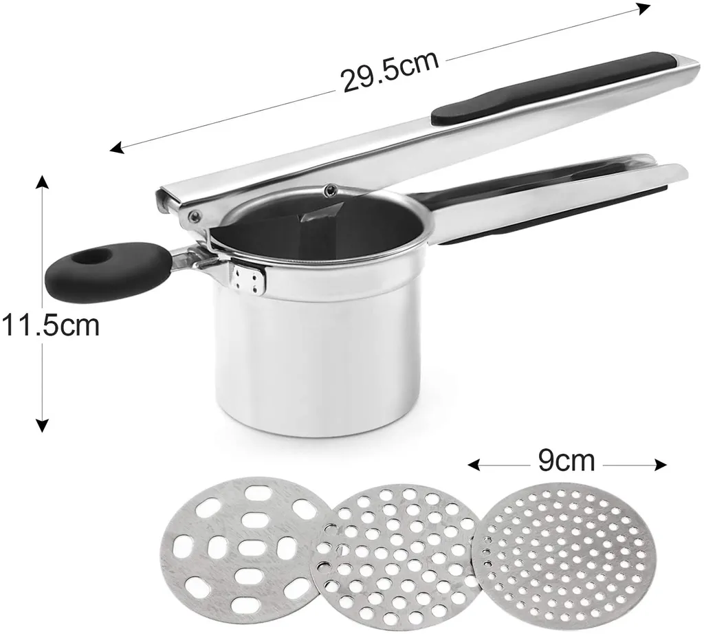 Jormftte Kartoffelpresse Aus Edelstahl, Spätzlepresse, Professionelle Spätzlechef Mit 3 Lochscheiben, Kartoffelpresse Für Kartoffelpüree, Obstsäfte, Gemüsebrei, Presse Ricer – Bild 4