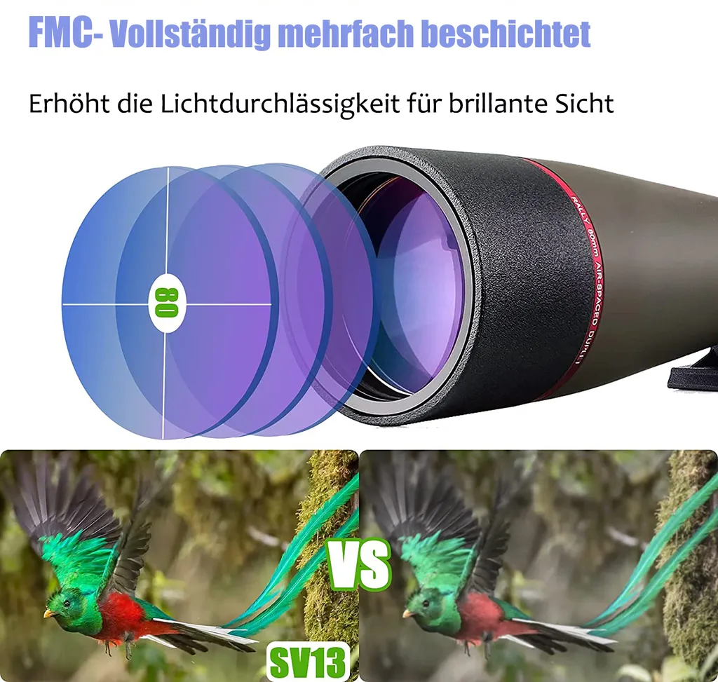 Svbony SV13 Spektive, 20-60x80 Monokulare Ferngläser Mit Handy Adapter, FMC 80mm Okular, Silberbeschichtetes Prisma, IPX7 Wasserdichtes, Eingebauter Sonnenschirm, Für Zielschießen, Vogelbeobachtung, Wildtierlandschaft – Bild 2