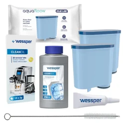 2x AquaFloow Cleani Wasserfilter Für Saeco/Philips Espressomaschinen (Saeco AquaClean CA6903/00 Und Philips AquaClean CA6903/10) + Wessper CleanOil Reinigungstabletten + Wessper CleanMax Entkalker 250ml + Fett