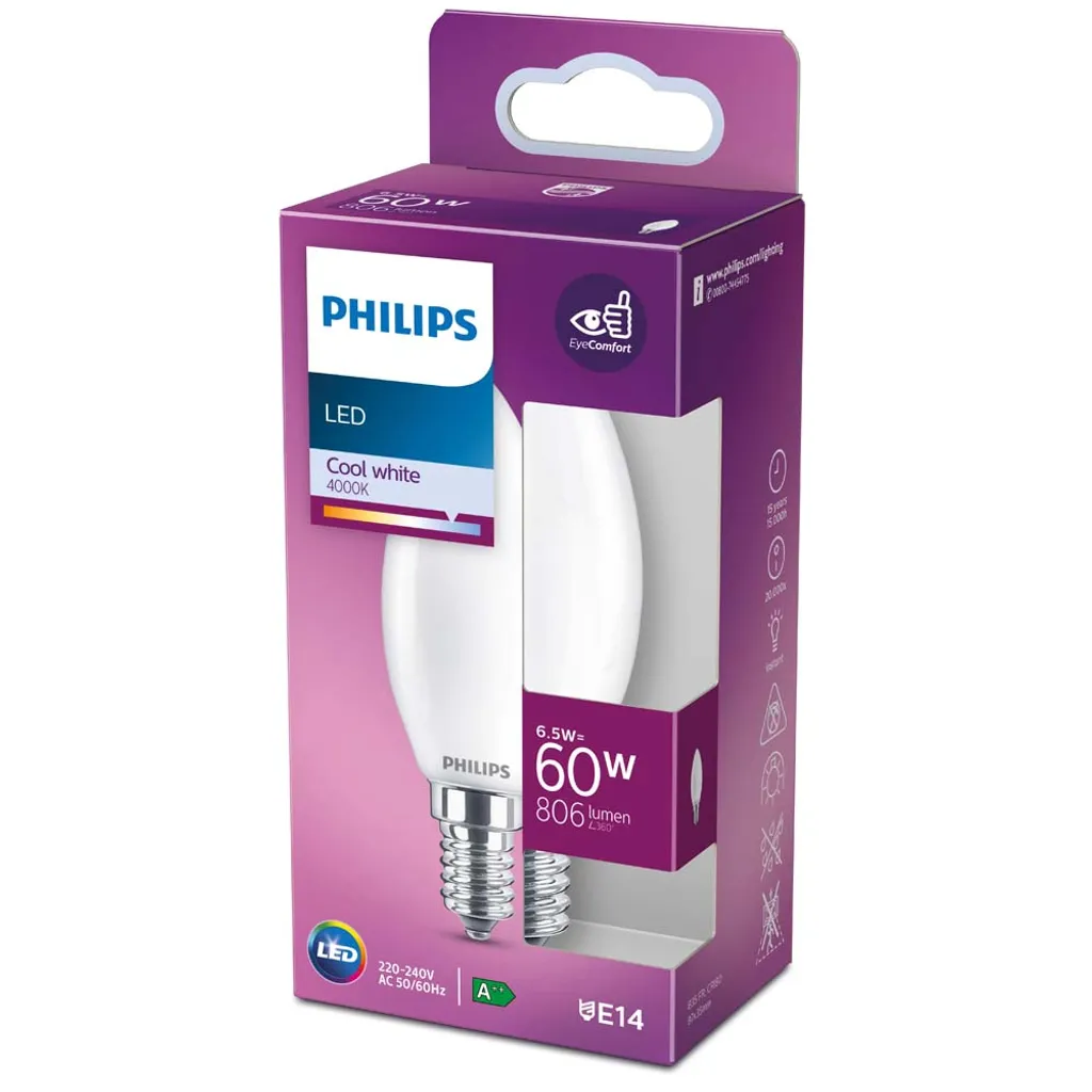 Philips LED Lampe Ersetzt 60W, E14 Kerzenform B35, Weiß, Neutralweiß, 806 Lumen, Nicht Dimmbar, 1er Pack – Bild 3