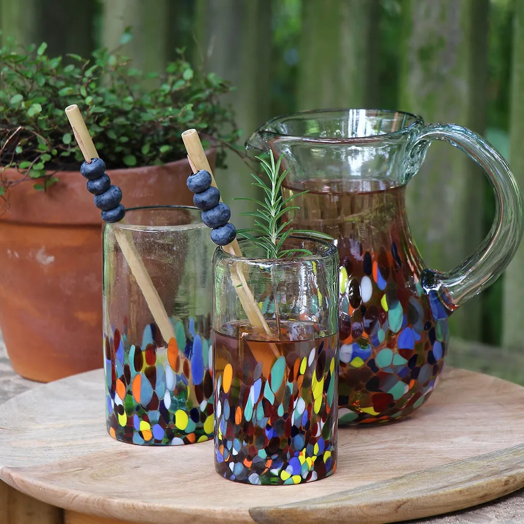 Glasmanufaktur Mundgeblasenes Trinkglas Aus Mexiko Hoch 300ml Konfetti, Recyclingglas, Longdrink Glas – Bild 2