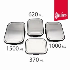 Steuber 4er Set Glas Frischhaltedosen Mit Edelstahldeckel, Auslaufsicher, Backofengeeignet