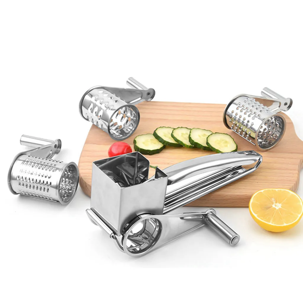 Jesunfuzhu Käsereibe Edelstahl, Käsereibe Mit Kurbel Gemüse Kaese Cutter Käseraspel Käsereiben Mit 4 Ersatzköpfe – Bild 3