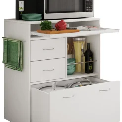 VCM Holz Küchenwagen Servierwagen Rollwagen Ablage Rollbar Rollen Schublade Kicha Weiß