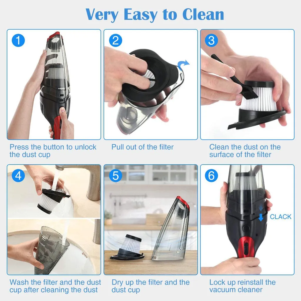 Audew Andeman Staubsauger Kabellos Handstaubsauger Akku Autosauger Nass/Trocken Funktion Für Haus Und Auto 120W, 2200mAh 7200PA – Bild 5