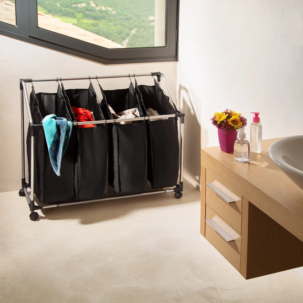 Tectake Wäschesortierer Mit 4 Wäschetaschen - Schwarz – Bild 2