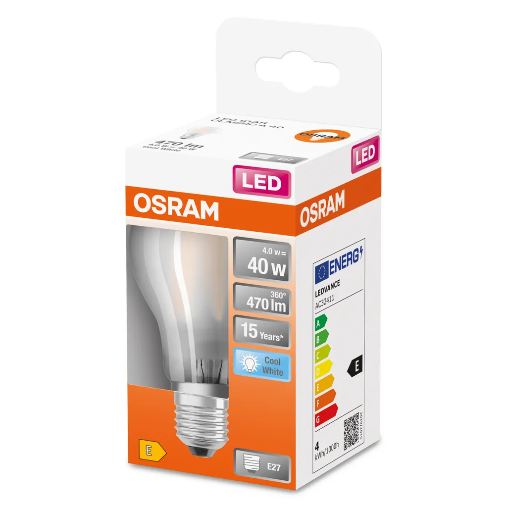 Osram LED Filament Leuchtmittel Birnenform 4W = 40W E27 Matt 470lm FS 840 Neutralweiß 4000K – Bild 4