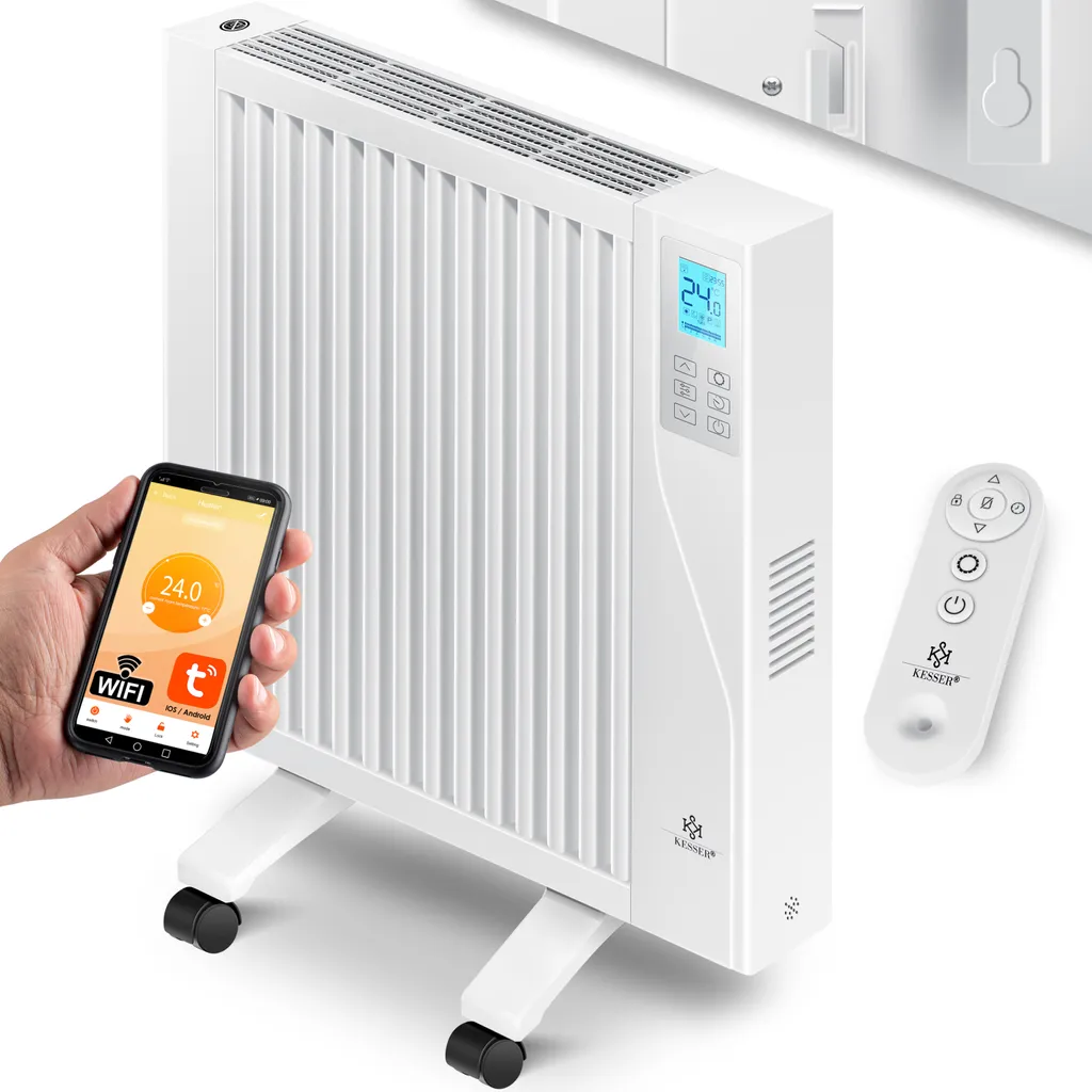KESSER® Elektroheizkörper Infrarotheizung Energiesparend 2in1 Mobile & Wand-Konvektor Elektroheizung Mit WiFi App-Steuerung & Fernbedienung Radiator Heizung Elektrisch Heizkörper 24h Timer, Farbe:Weiß, Größe:1500W – Bild 3