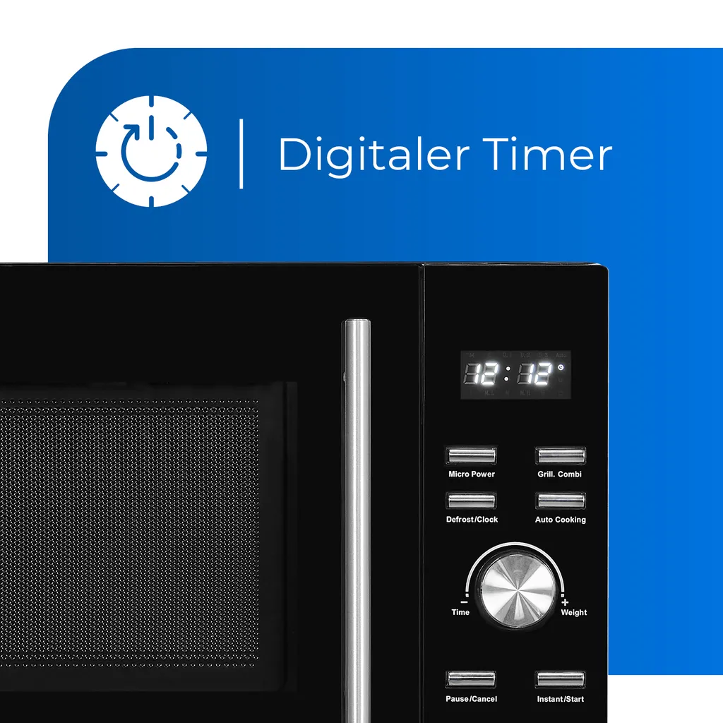 Exquisit Mikrowelle MW8023-F-240DIG Schwarz | 750 Watt | 1000 Watt Grill | Timer | Auftaufunktion – Bild 3