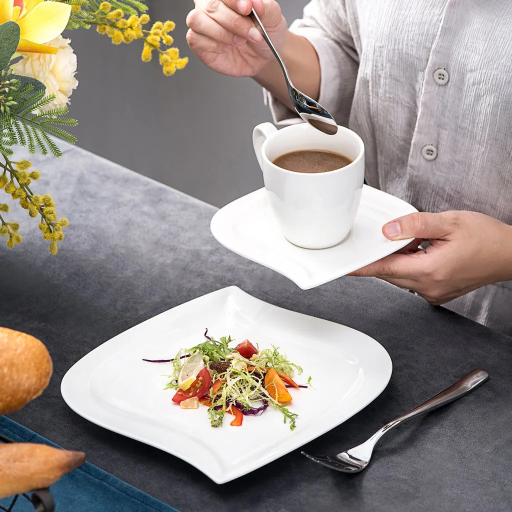 MALACASA, Serie Elvira, 36 Teilig Cremeweiß Porzellan Geschirrset Tafelservice Kaffeeservice Mit Tassen, Untertassen, Dessertteller Für 12 Person – Bild 5