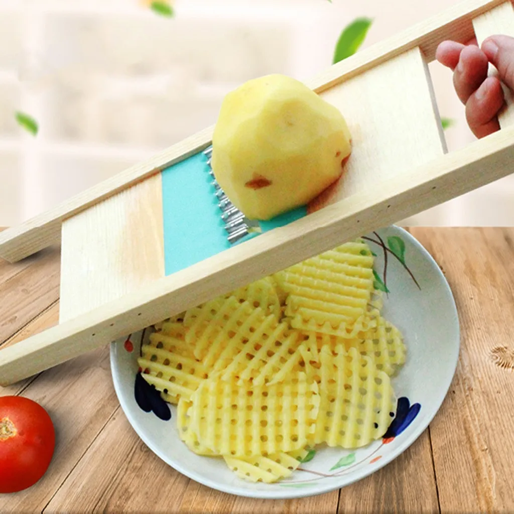 Stretoey Kartoffel Gitter Gemüseschneider, Hölzern Gemüsereibe Gewelltes Netz Grater Reibe Gemüsehobel