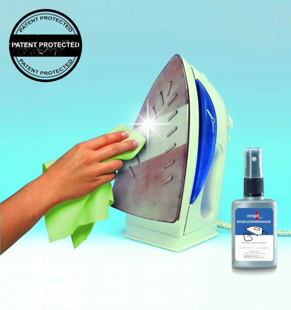Ceragol Ultra Bügeleisenreiniger - Reinigungs-Spray Für Alle Bügel-Sohlen, Flüssig-Reiniger Entfernt Schmutz & Kalk, 50ml + Tuch – Bild 5