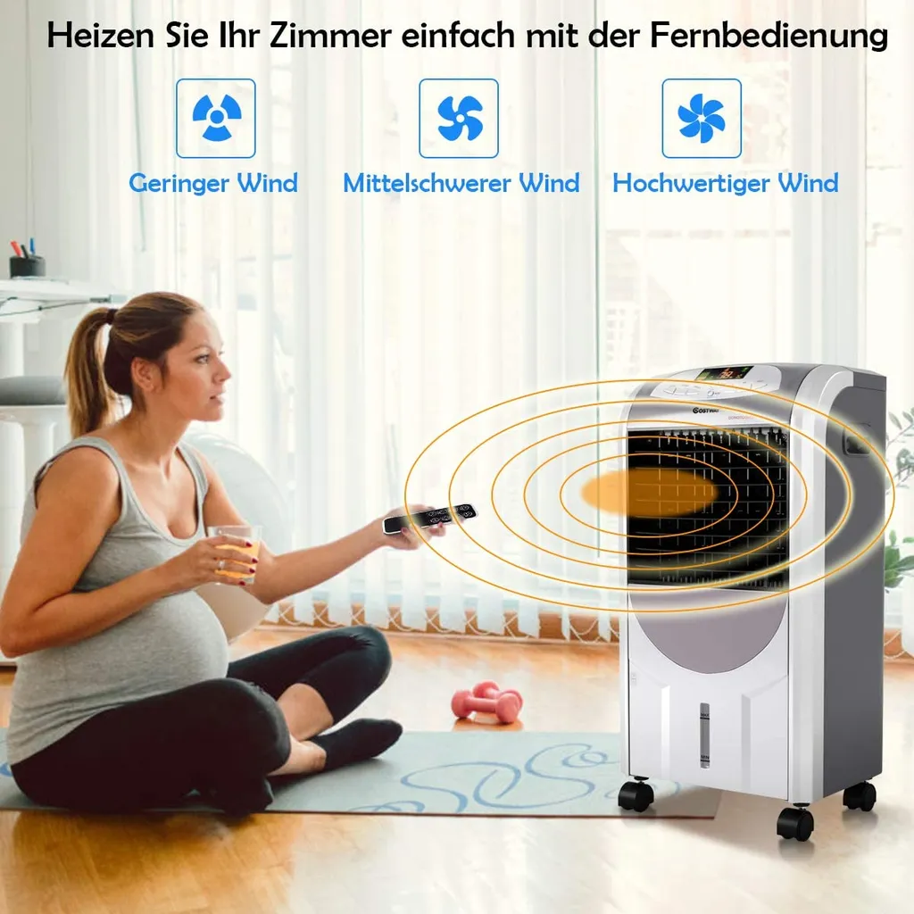 COSTWAY Heizlüfter 2000W Klimaanlage Mobil Klimagerät Kühlen 75W, 8H Timer, 7L Wassertank, 70°Winkel, Fernbedienung, Energieklasse A – Bild 3