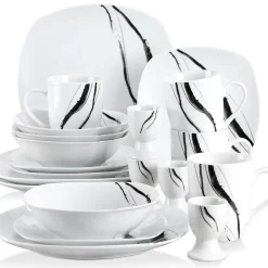 VEWEET Tafelservice 'Teresa' Aus Porzellan 20 Teilig, Geschirrset Beinhatlet Eierbecher, Kaffeetassen, Müslischalen, Dessertteller Und Flachteller, Geschirrservice Für 4 Personen