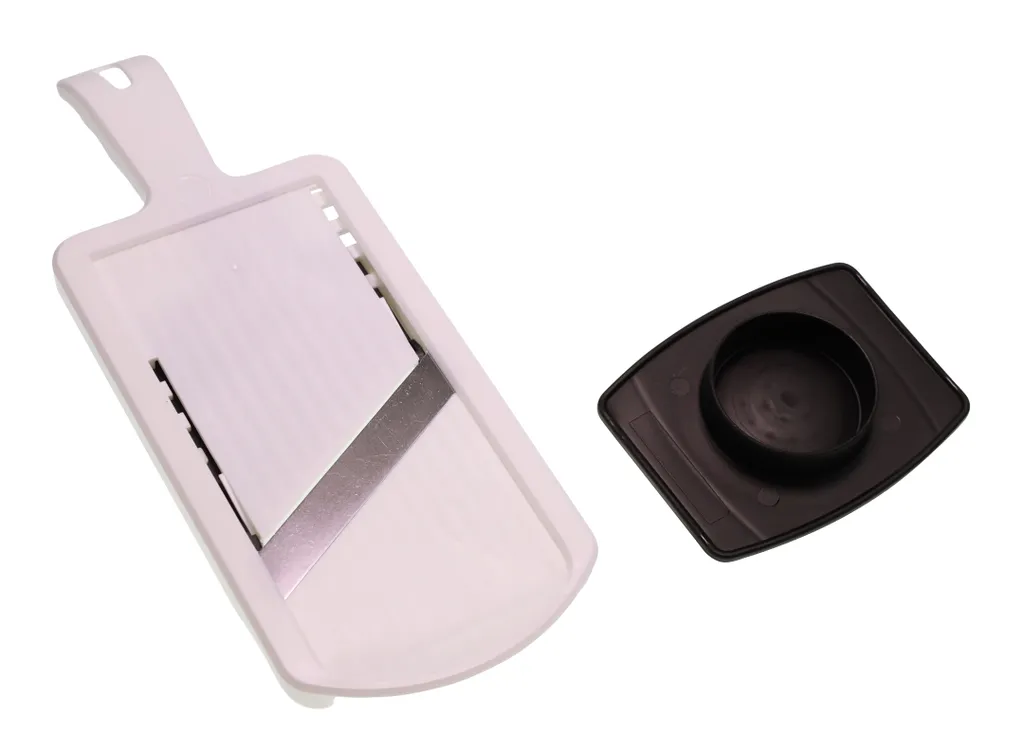 Fackelmann Dick-/Dünnschneider Mit Restehalter, Gemüseschneider Mit Zweiseitiger Edelstahl-Klinge, Hochwertiger Gemüsehobel (Farbe: Weiß/Schwarz), Menge: 1 Stück – Bild 9