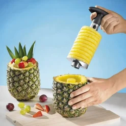 Stretoey Edelstahl Ananasschneider Ananasschäler Spiralschneider Ananasteiler Zerkleinerer Spiralschäler Entkerner Ananas Obstteiler
