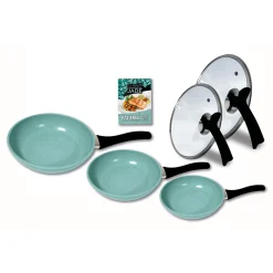 ISL GmbH Starlyf® Pfannen-Set »Jade Pan Set« , Aluminium ( Starter-Set 5 -tlg. 3 Pfannen, 2 Glasdeckel ) , Innovativer Deckelgriff Zum Abstellen, Jade-Antihaft-Beschichtung - Aus Der TV Werbung