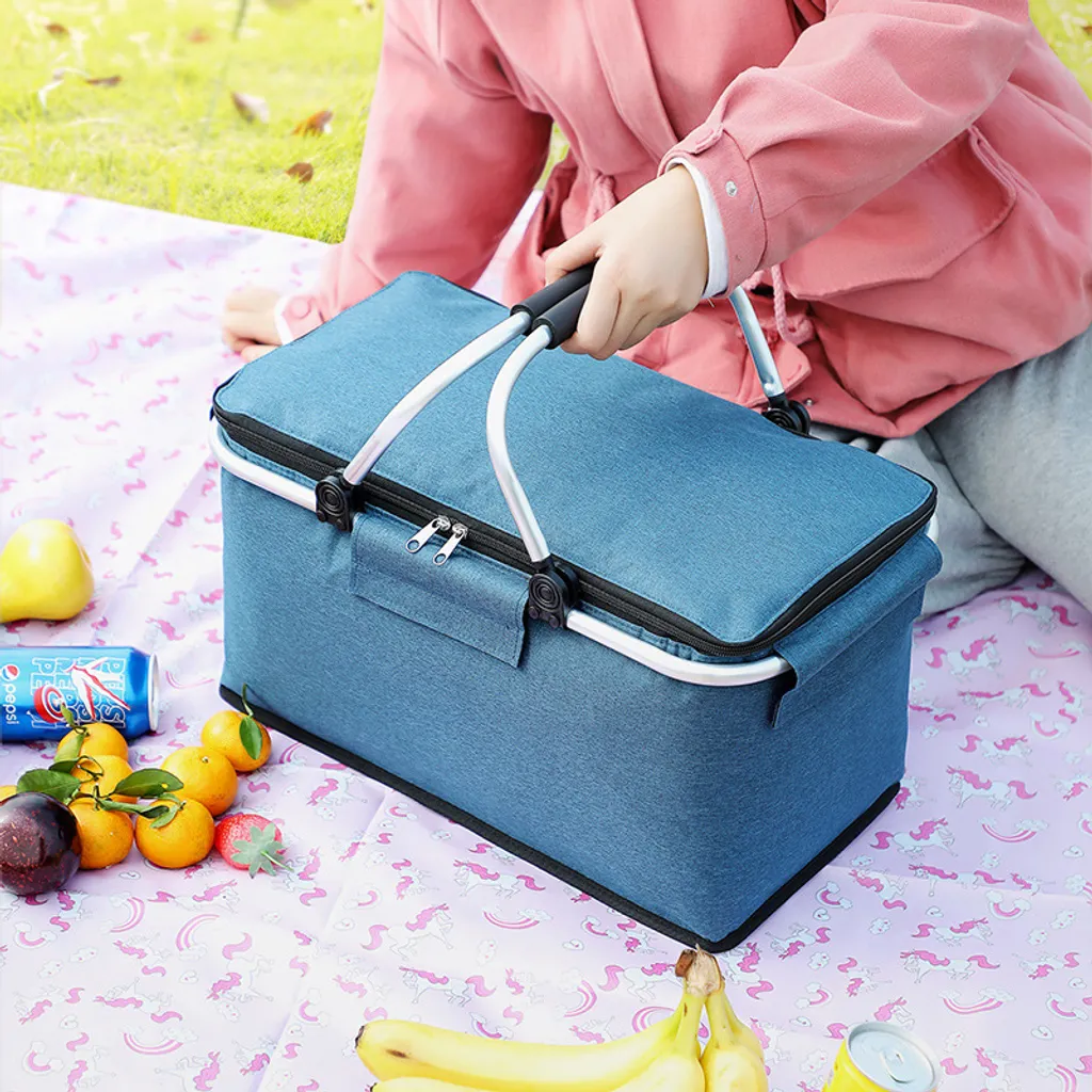 Mmgoqqt Großer Korb Faltbare Einkaufshilfe Picknickkorb Faltbare Einkaufstasche Einkaufskorb Mit Aluminiumgriff,Navy Blau – Bild 3