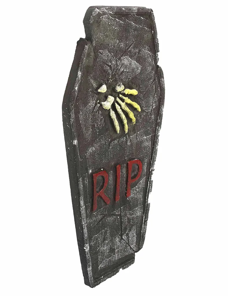 Elite Halloween-Grabstein RIP Mit Knochenhand Grau-gelb-rot 59x35cm – Bild 2
