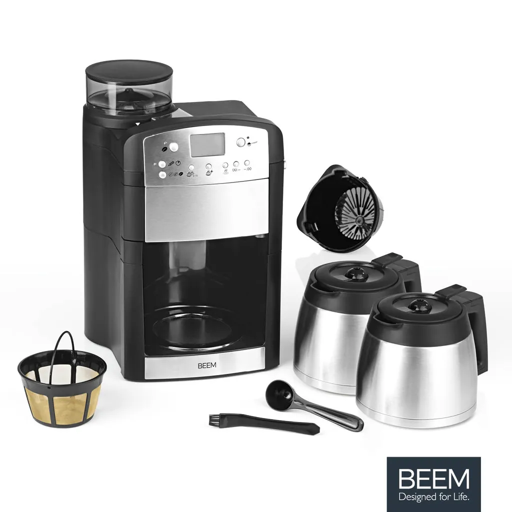 Maxxworld BEEM FRESH-AROMA-PERFECT Filterkaffeemaschine Mit Mahlwerk - Thermo | 2 Isolierkannen Kaffeemaschine Mahlwerk Timer 2x Thermoskanne Filterkaffeemaschine Kaffeeautomat – Bild 3
