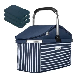Anndora Kühlkorb Isolier Einkaufskorb Navy AHOI + 3 Kühlakkus - Blau Navy
