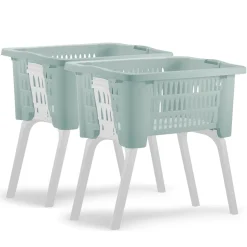 Deuba Wäschekorb 2er Set Klappbare Standfüße Tragegriff 38L Badezimmer Wäschesammler Waschbehälter Aufbewahrungskorb Kunststoff, Anzahl/Farbe:2x Grün