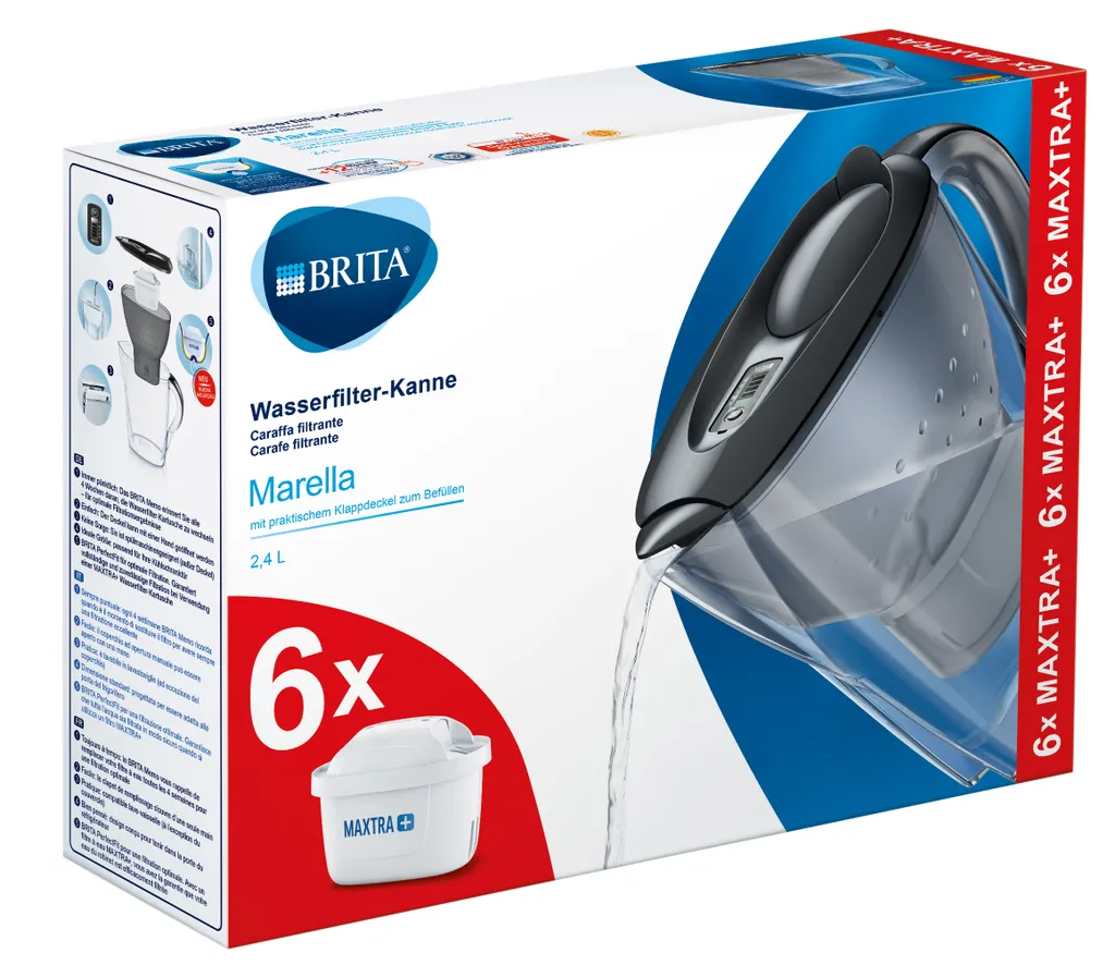 BRITA Wasserfilter Marella Im Vorratspack Mit 6 X Maxtra Kartuschen, Farbe Graphit – Bild 5
