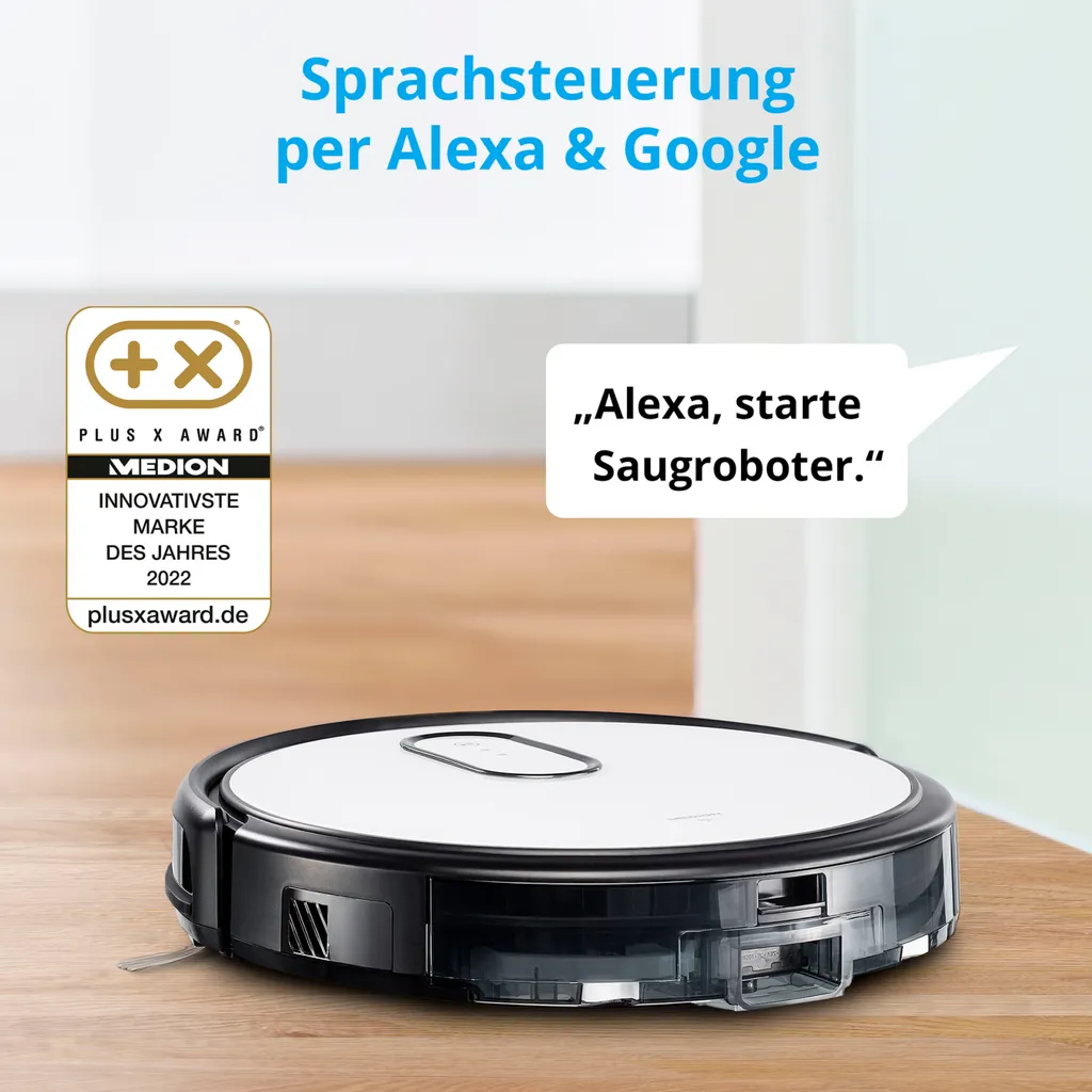 MEDION Saugroboter Mit Absaugstation S40 (2000Pa, Intelligente Navigation, Alexa Roboterstaubsauger Für Hartböden Fliesen Laminat, Teppicherkennung, Tierhaar Optimiert, HEPA14 Filter, Fernbedienung) – Bild 5