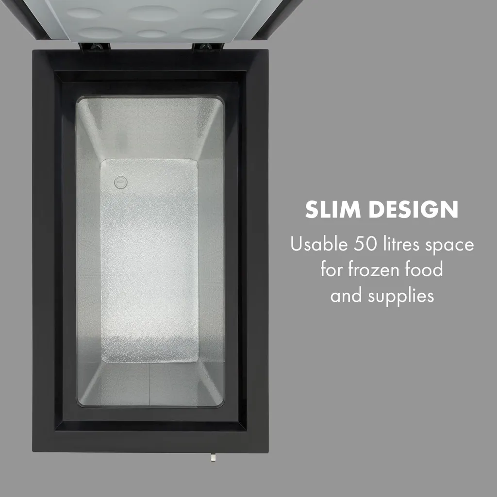 Klarstein Gefrierschrank Gefriertruhe - Tiefkühltruhe Gefrierbox - Temperaturregler - Bodenrollen - Freistehend - 50 Liter - Mattschwarz Tiefkühlschrank Freistehend Gefriertruhe Gefrierschrank Groß Kühltruhe Gefriergeräte – Bild 2