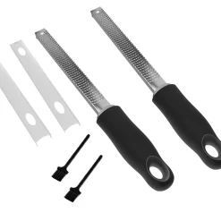 BAYLI 2er Pack Zitronenreibe Aus Edelstahl Parmesanreibe 32,5 Cm Ingwerreibe Multifunktionaler Zester Reibe Muskatnuss Reibe Mit Schutz & Reinigungsbürste Hobel Reibe Für Schokolade, Käse, Kokosnuss