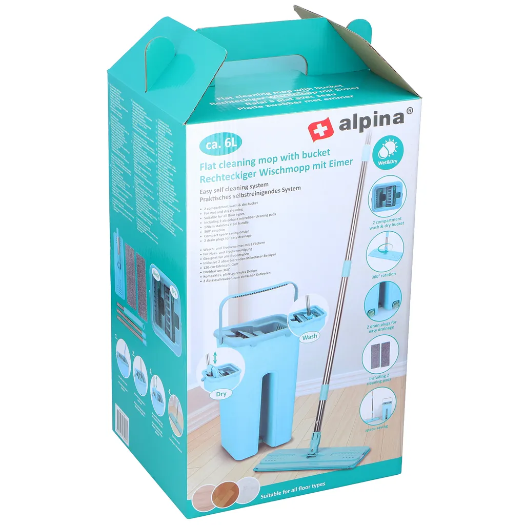 Multistore 2002 Wischset Mit Rechteckigen Wischmopp, 2 Wischbezügen Und 2-Kammer-Eimer – Bild 2