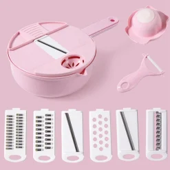 Stretoey 12 In 1 Gemüseschneider, Multifunktional Reibe, Allesschneider Zerkleinerer, Manuell Geschnitten, Rosa