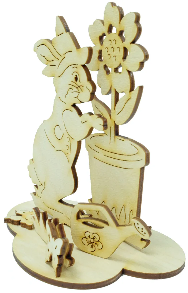 DeColibri Bastelset Basteln Kinder Erwachsene Holz Osterdeko "Hasenfamilie Gärtner" – Bild 2