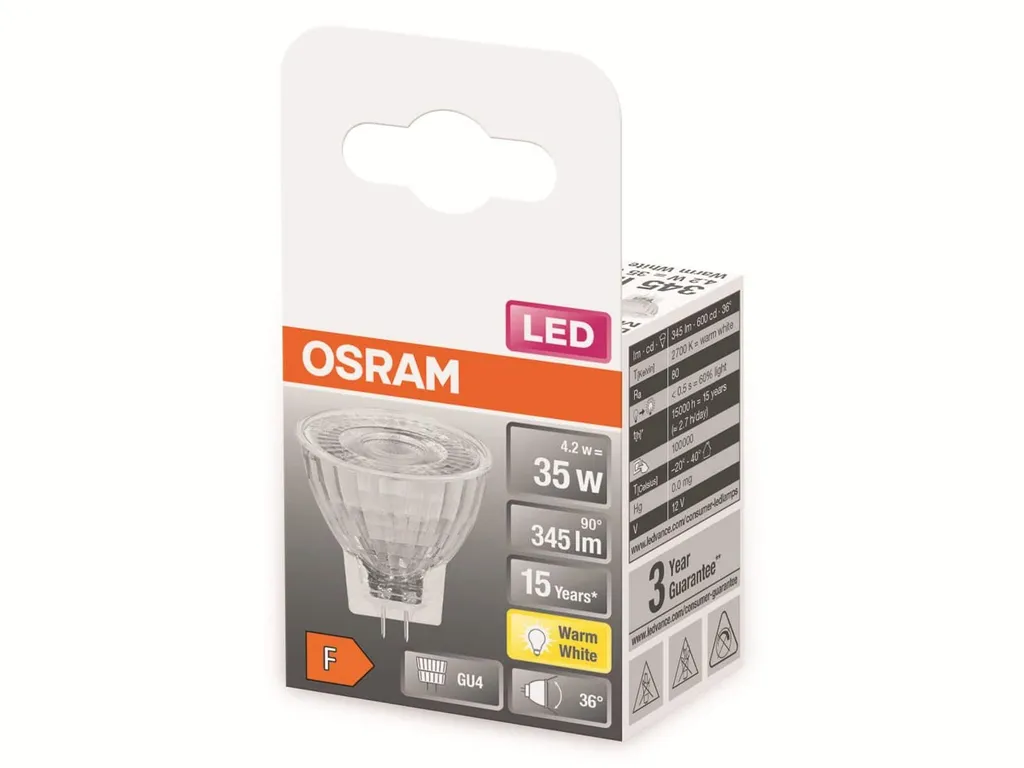 Osram LED Reflektor Star MR11 12V 35 GU4 4,2W Warmweiß, Klar – Bild 4