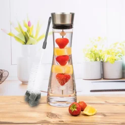 Haushalt International Wasserkaraffe Glas 1 L Mit Früchtespieß Edelstahl Ausguss