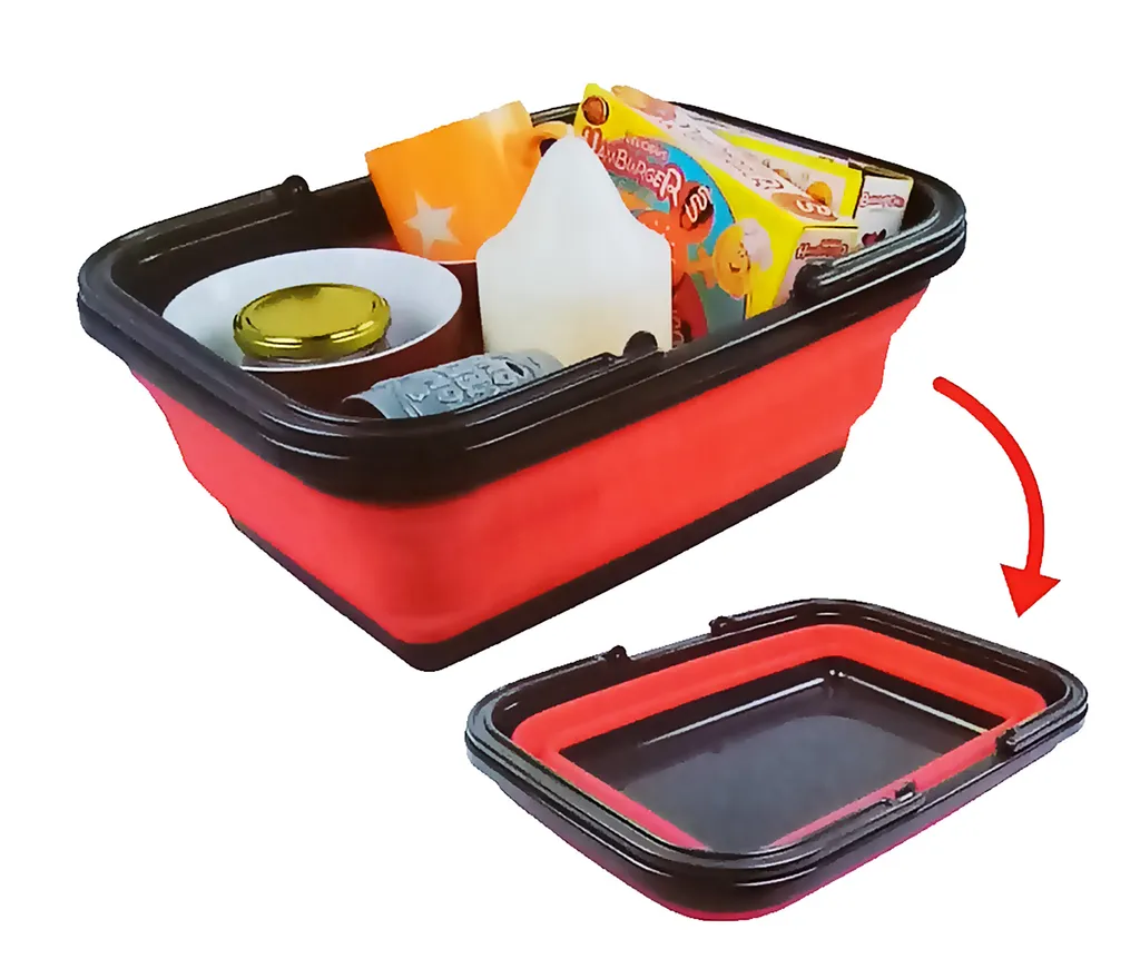 EINKAUFSKORB Faltbar Mit 2 Griffen DUNLOP Waschbecken Tragekorb Campingschüssel Picknickkorb Spülschüssel Faltschüssel Einkaufstasche Camping Picknick Korb 65 (Rot) – Bild 2