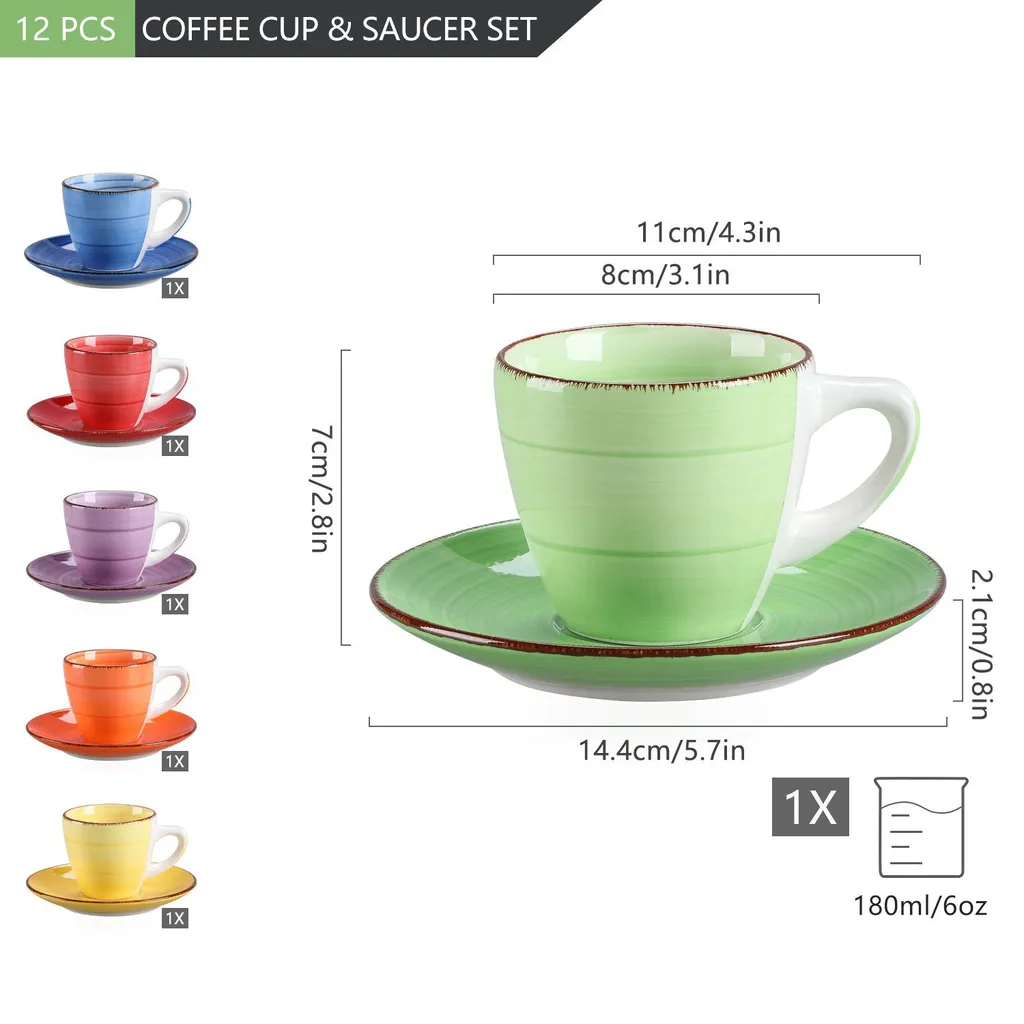 Kaffeeservice Steinzeug, Vancasso BONITA 12 Teiliges Kaffeeset, Cappuccino Tassenset Für 6 Personen, Tassen Und Untertassen – Bild 2