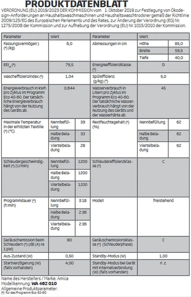 Amica - WA 462 010 - Waschmaschine - Raumsparmodel - 6 Kg – Bild 3