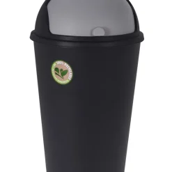 Spetebo XL Abfalleimer Mit Schiebedeckel - 25 L / Schwarz - Runder Mülleimer Mit Kuppel Deckel Recycelbar