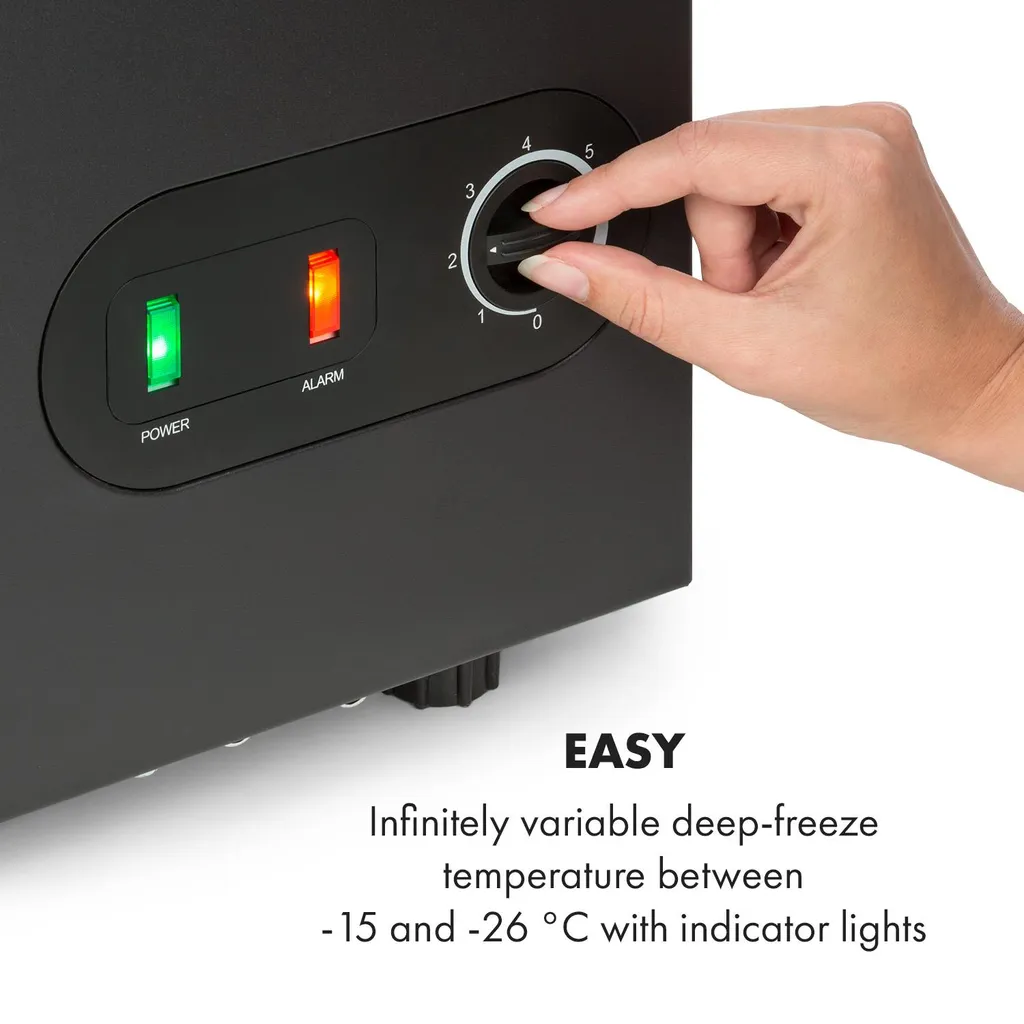 Klarstein Gefrierschrank Gefriertruhe - Tiefkühltruhe Gefrierbox - Temperaturregler - Bodenrollen - Freistehend - 50 Liter - Mattschwarz Tiefkühlschrank Freistehend Gefriertruhe Gefrierschrank Groß Kühltruhe Gefriergeräte – Bild 6