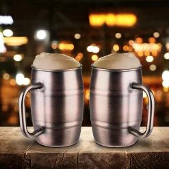 APS Bierkrug 2-er Set Humpen Aus Edelstahl Kupferbecher Bierseidel Metallbecher