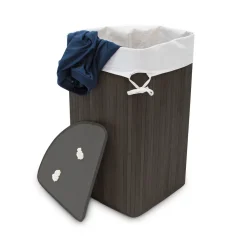 Relaxdays 1 X Eckwäschekorb Bambus Schwarz