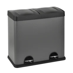 SVITA T2X24 Edelstahl Mülleimer 48 Liter (2 X 24L) Treteimer Abfalleimer Mülltrennung Mit Schubfächern Grau