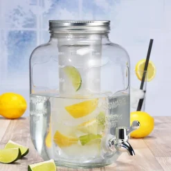 Haushalt International Getränkespender Glas Zapfhahn Fruchteinsatz Wasserspender Saftspender Karaffe 4L