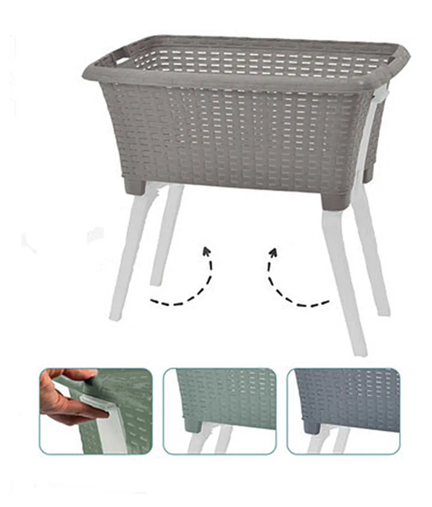 Centi Wäschekorb Mit Beinen, Flechtoptik 60 X 40 X 58 Cm Mit Beine Pastellfarben – Bild 2