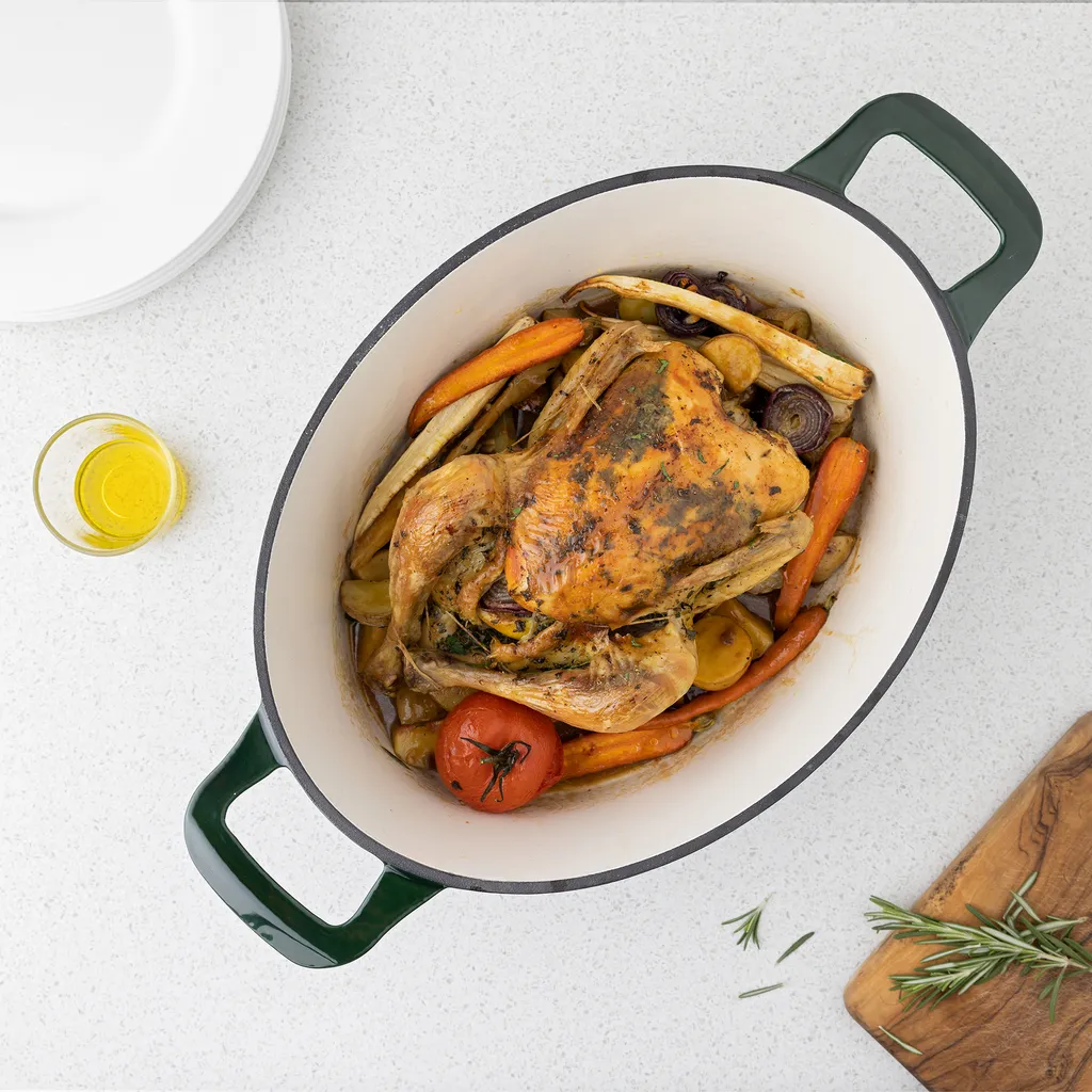 Navaris Gusseisen Topf Bratentopf Kochtopf 7,7l - Bräter Emailliert Temperaturbeständig Oval - Gussbräter Gusstopf - Alle Speisen Und Kochflächen – Bild 3