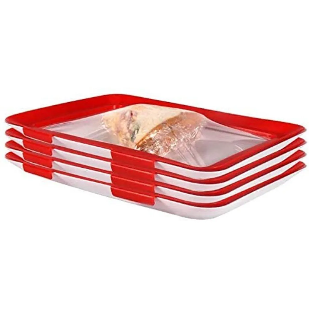 Jormftte Konservierungsschale Für Lebensmittel Waste Food Preservation Tray Vakuum Frische Aufbewahrung Tablett Mit Elastischen Film Schnalle Dichtung Vorratsbehälter Set Küchenhelfer (4pcs)